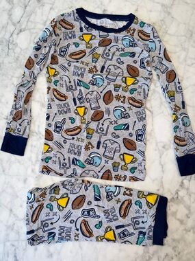 Little Sleepies Kids Football-Print Long Sleeve Pajama Set - Gray/Navy 7/8Y